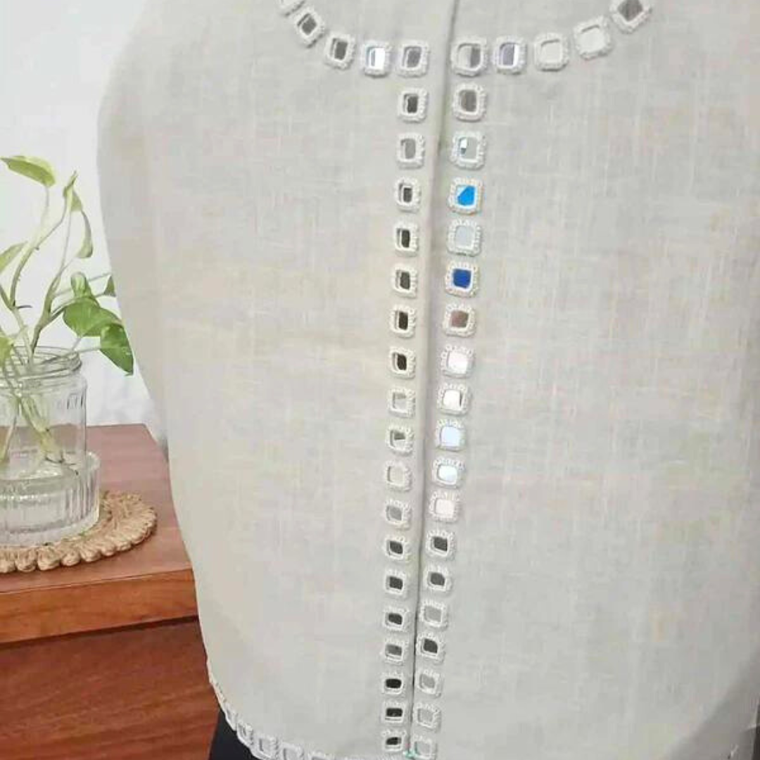Beige Brown Real Mirrorwork Blouse