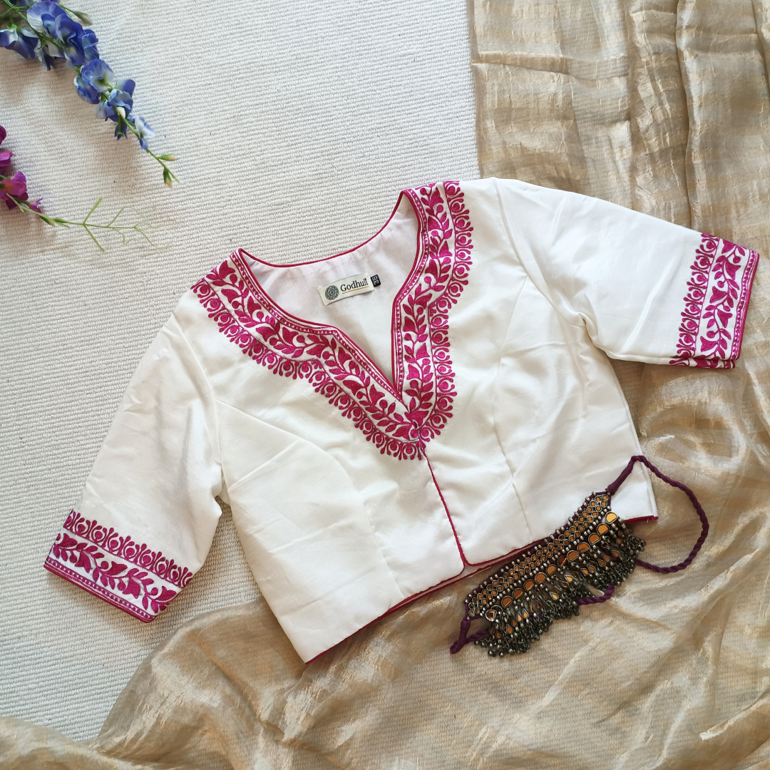 White Hand hot Embroidery Blouse for Women