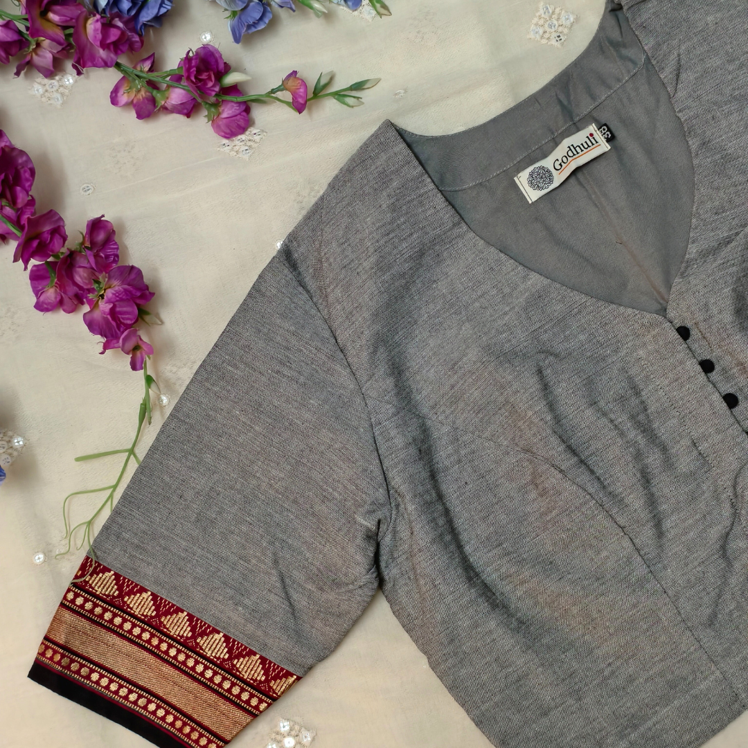 Buy Grey Narayanpet Border Blouse | Godhuli