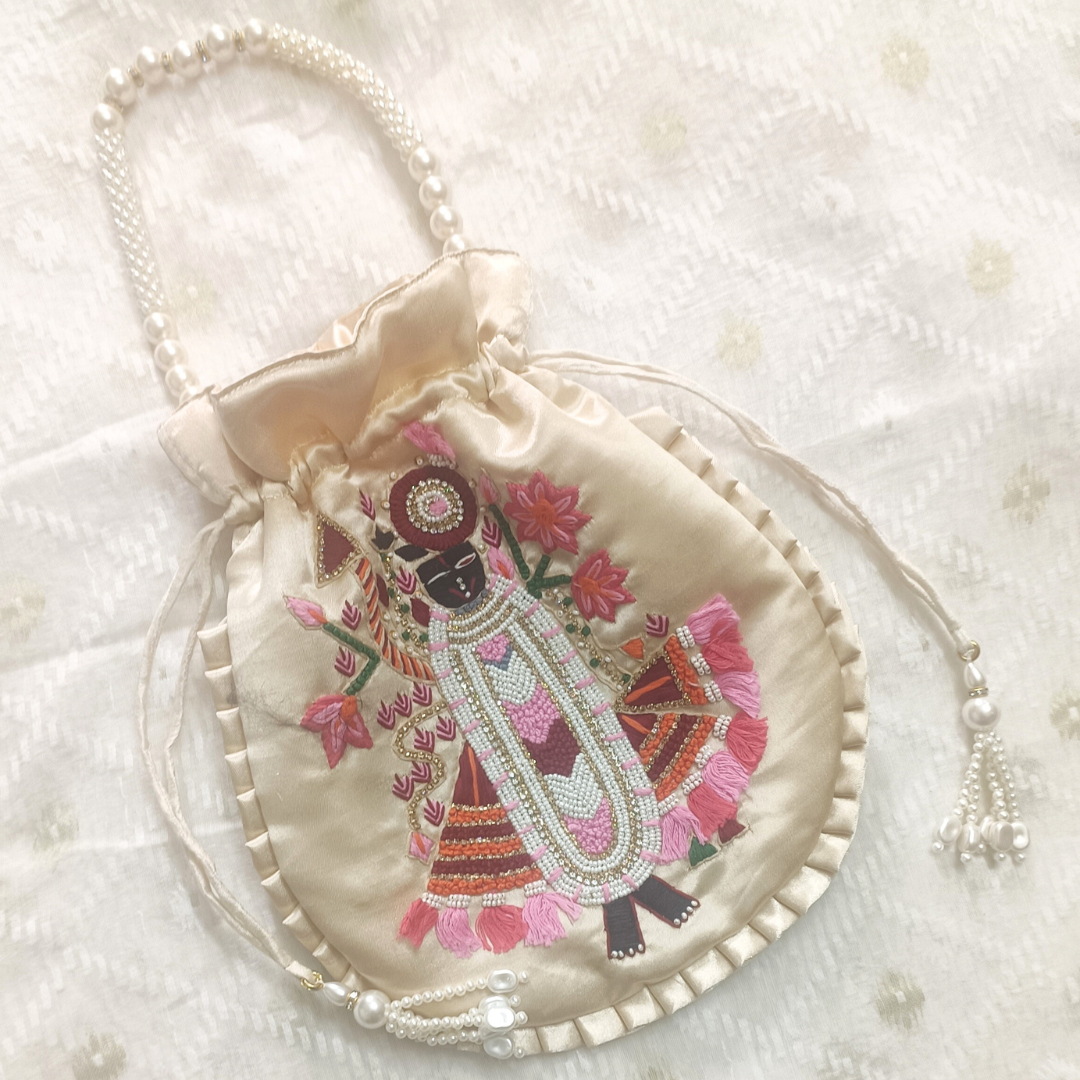 Buy Beige Colour Shreenathji Potli Bag | Godhuli