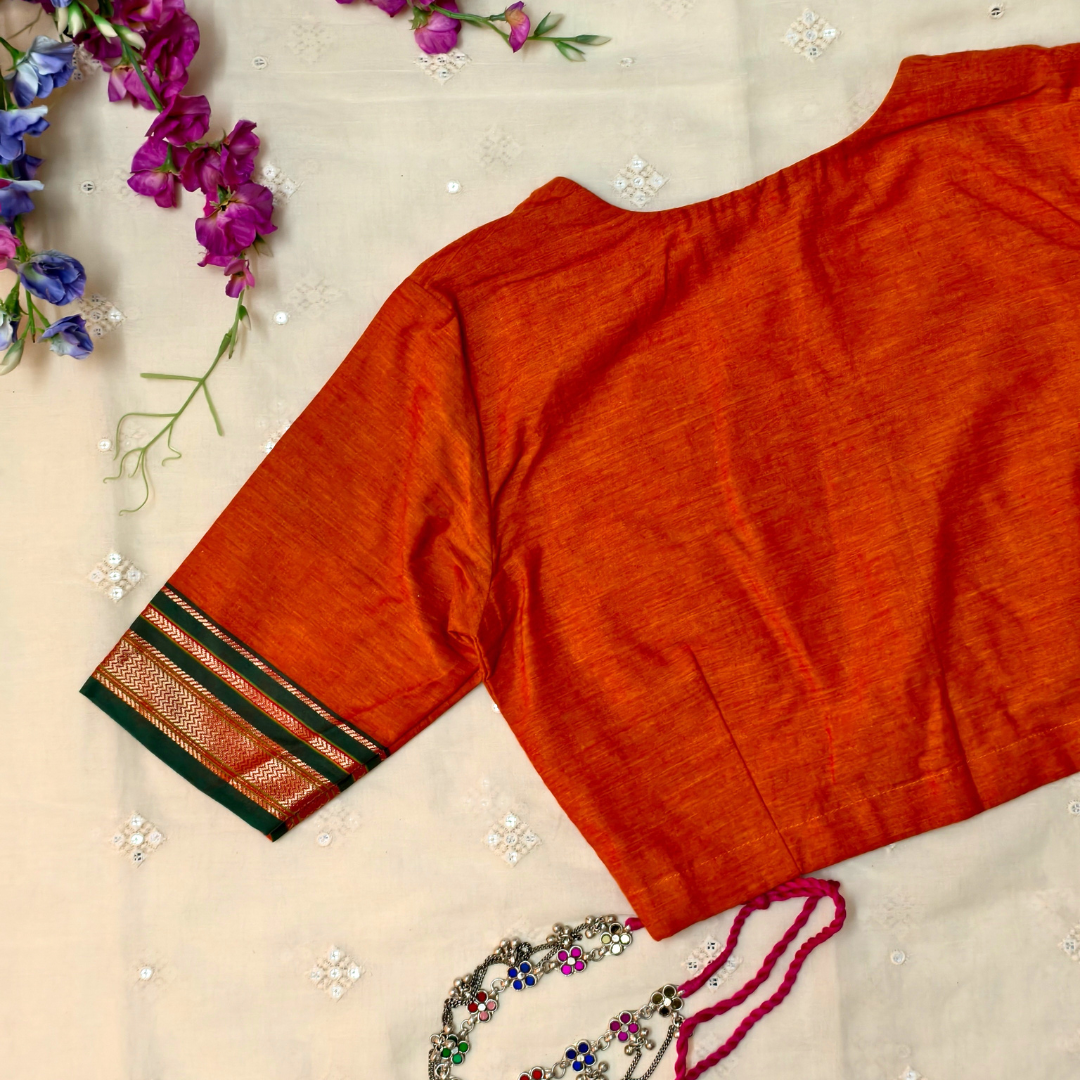 Buy Orange Narayanpet Border Blouse | Godhuli