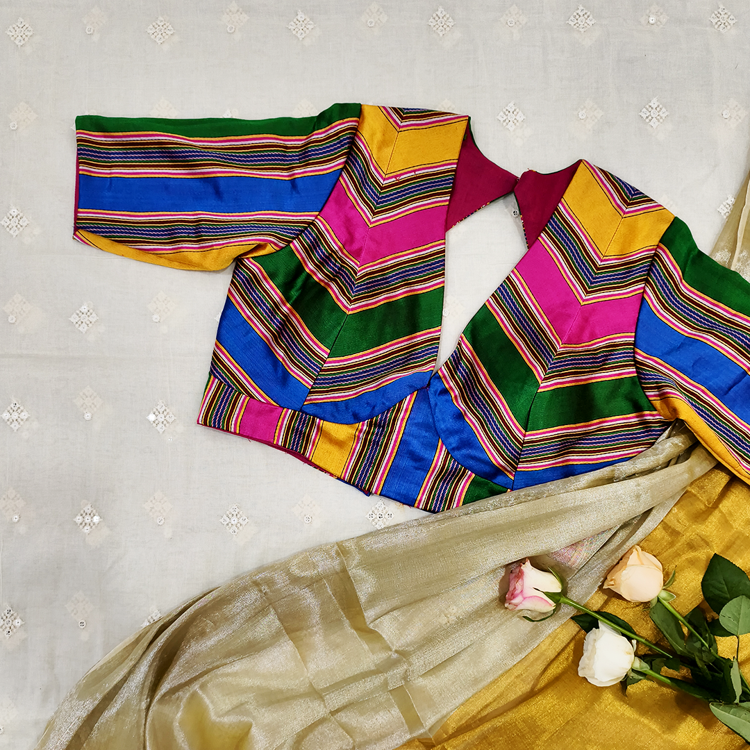 Buy Multicolored Gaji Stripes Blouse With Empire line Pattern | Godhuli