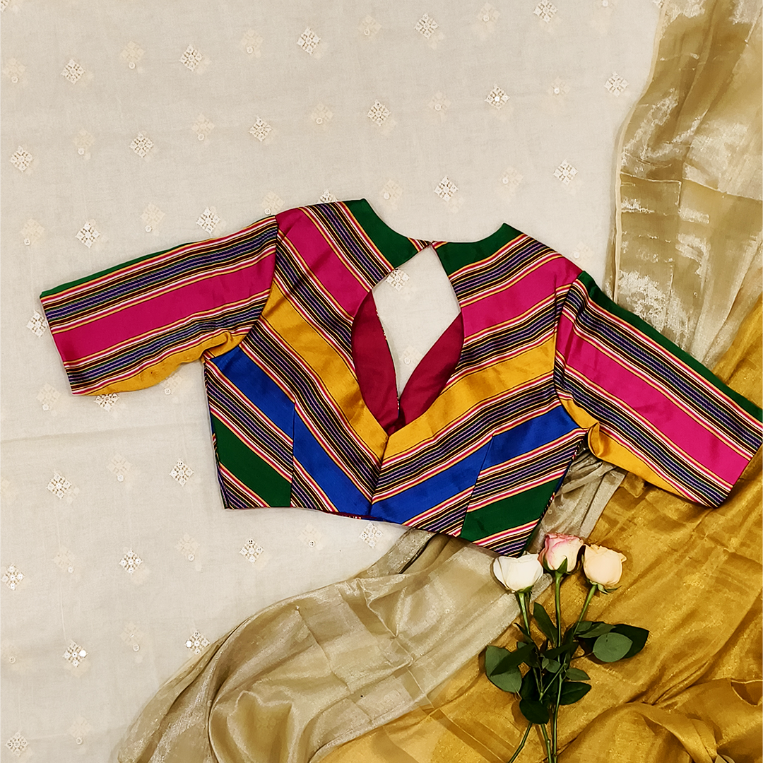 Buy Multicolored Gaji Stripes Blouse With Empire line Pattern | Godhuli