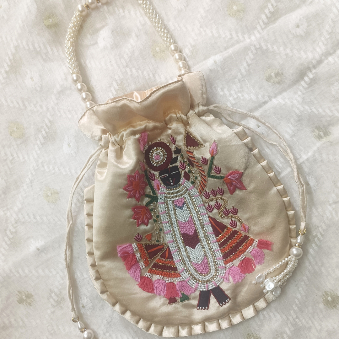 Buy Beige Colour Shreenathji Potli Bag | Godhuli
