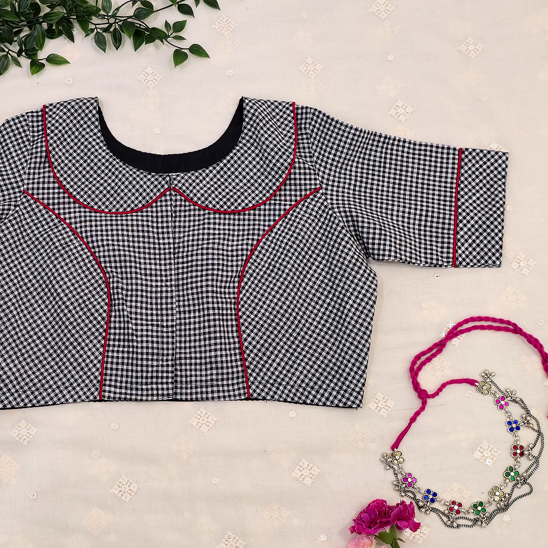 Buy Monochrome Gingham Peter Pan Collar Blouse | Godhuli