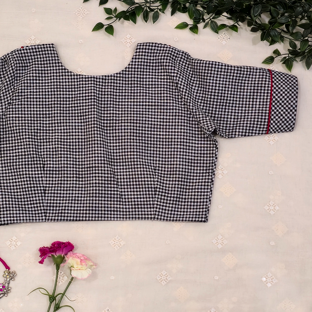 Buy Monochrome Gingham Peter Pan Collar Blouse | Godhuli