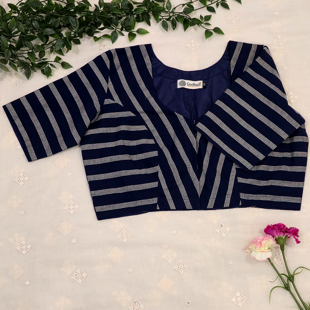Buy Navy Stripes Blouse | Godhuli