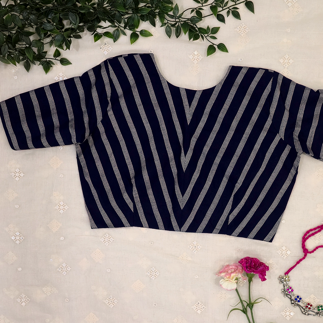 Buy Navy Stripes Blouse | Godhuli