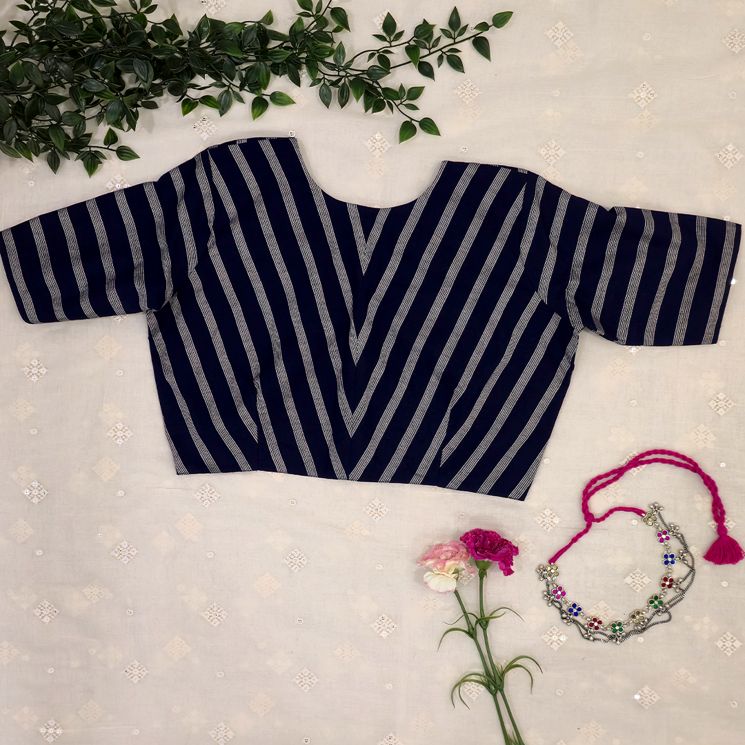Buy Navy Stripes Blouse | Godhuli