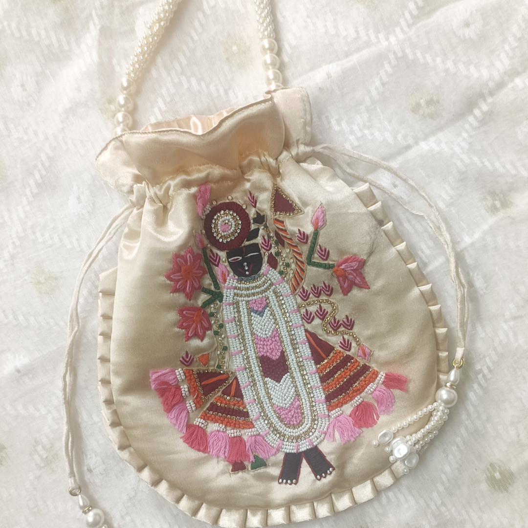Buy Beige Colour Shreenathji Potli Bag | Godhuli