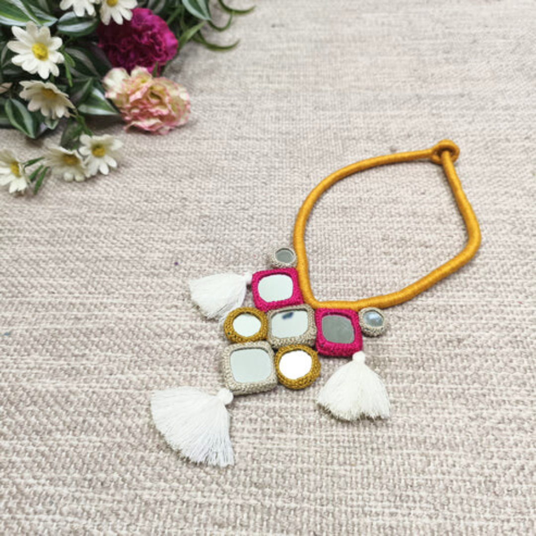 Buy Handcrafted Mirrorwork Yellow Dori Neckpiece | Godhuli