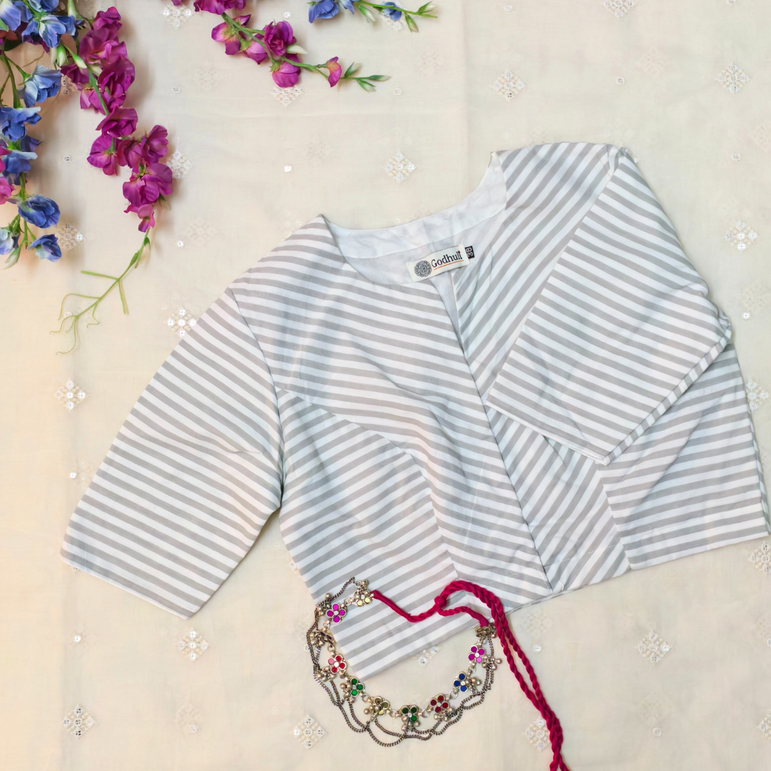 Buy Olive white Oxford Stripes Blouse | Godhuli