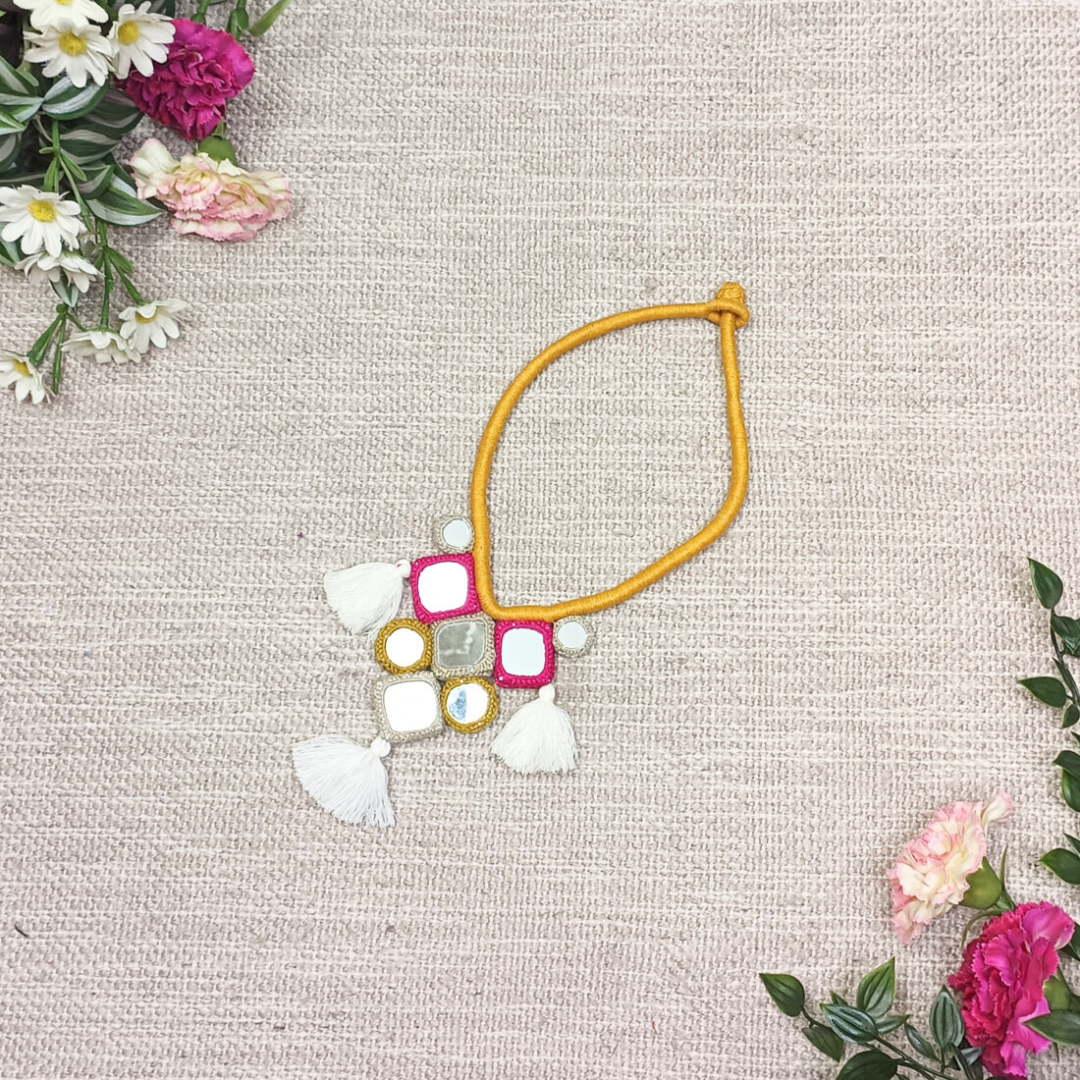 Buy Handcrafted Mirrorwork Yellow Dori Neckpiece | Godhuli