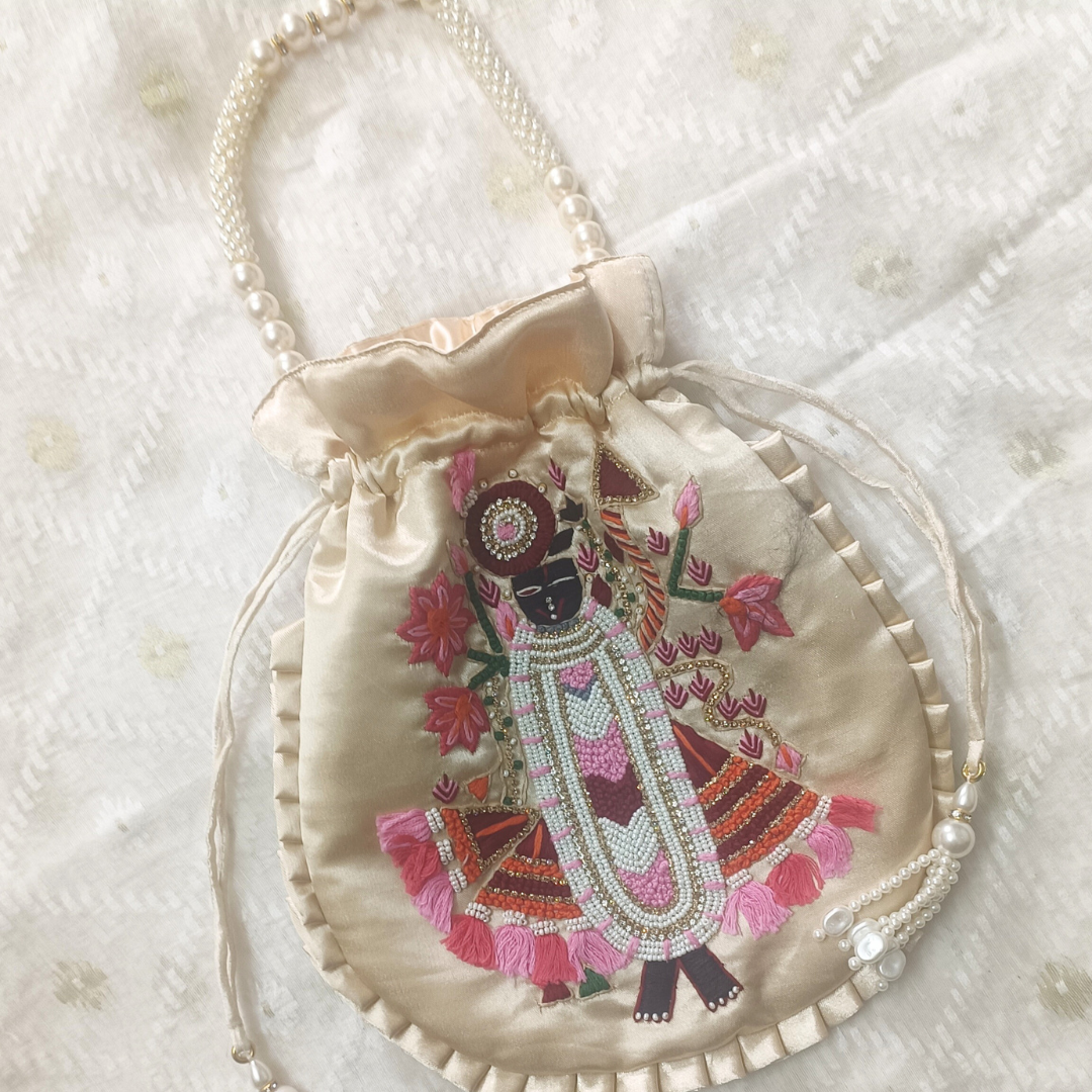 Buy Beige Colour Shreenathji Potli Bag | Godhuli