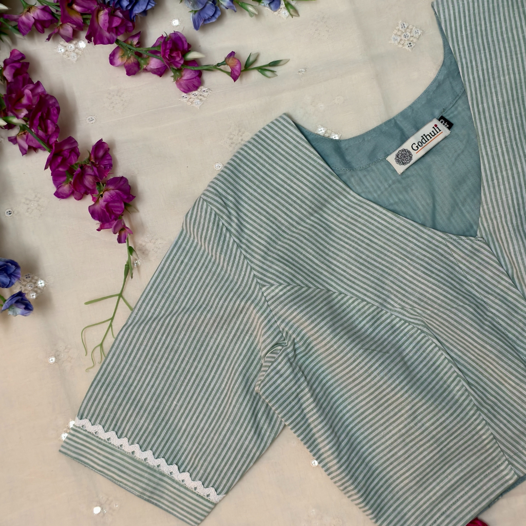Buy Blue white Oxford Stripes Blouse | Godhuli