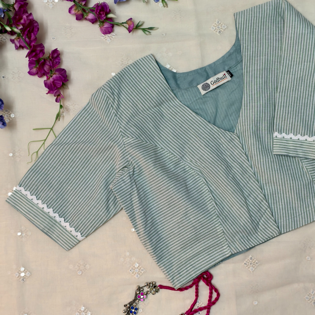 Buy Blue white Oxford Stripes Blouse | Godhuli