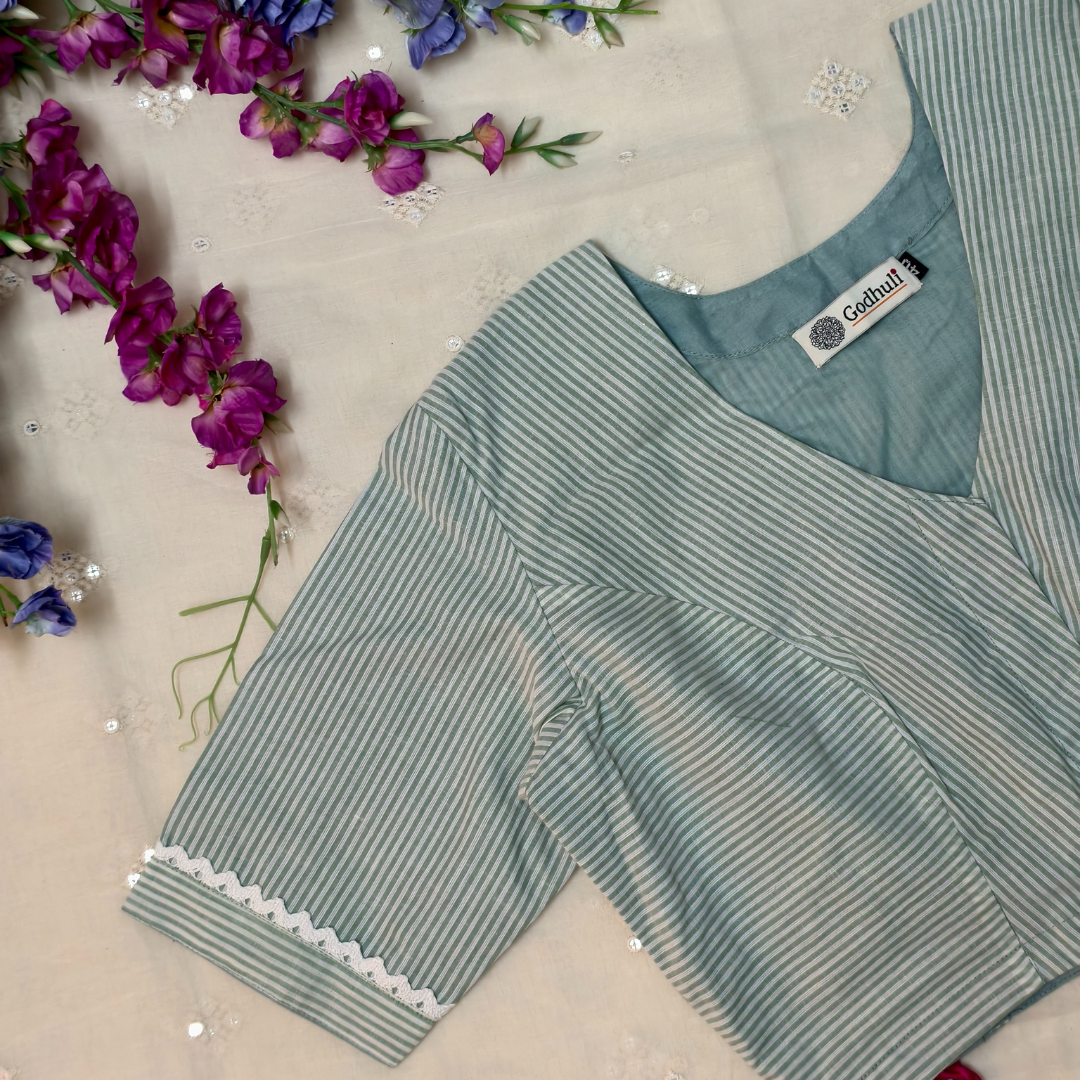 Buy Blue white Oxford Stripes Blouse | Godhuli
