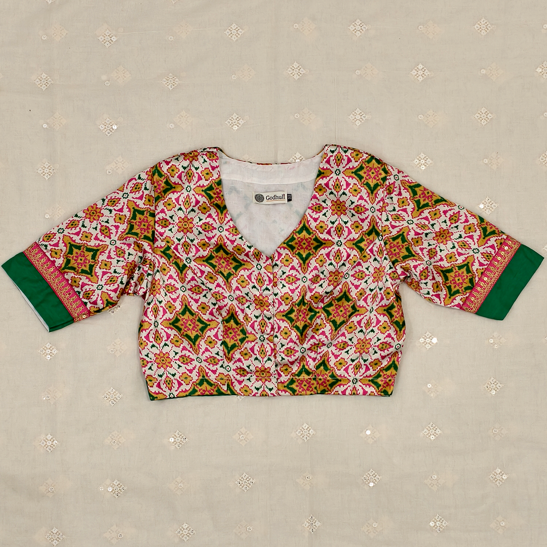 Buy Patola Print White Gaji Silk Blouse | Godhuli