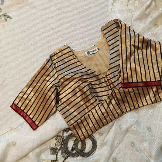 Beige Gaji Silk Stripes Blouse