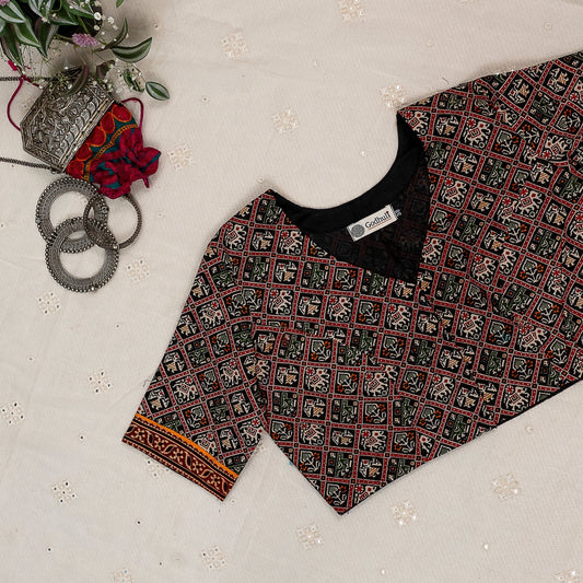 Black Cotton Patola Print Blouse