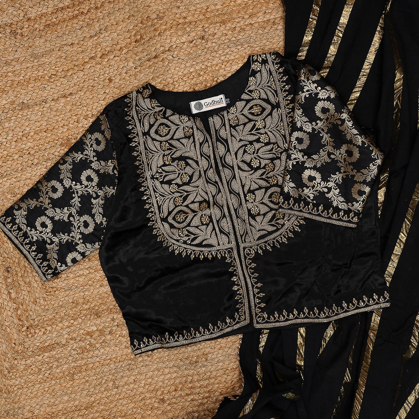 Black Gaji Silk Aari Work Blouse