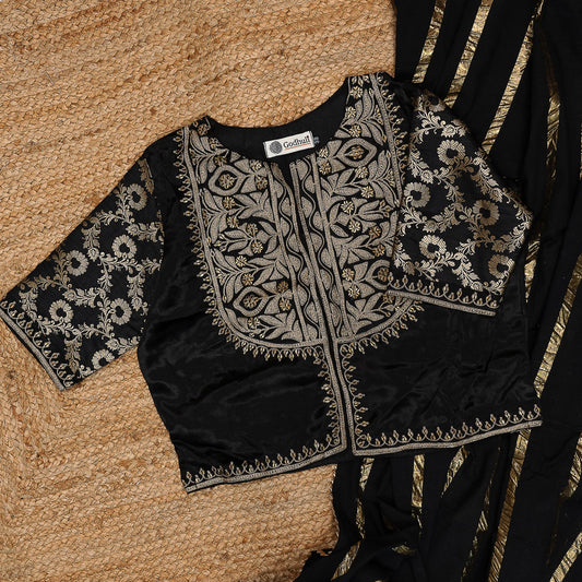 Black Gaji Silk Aari Work Blouse