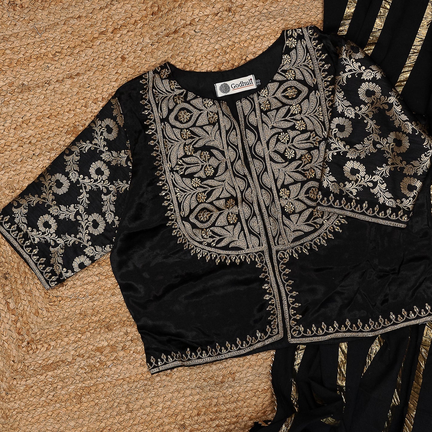 Black Gaji Silk Aari Work Blouse