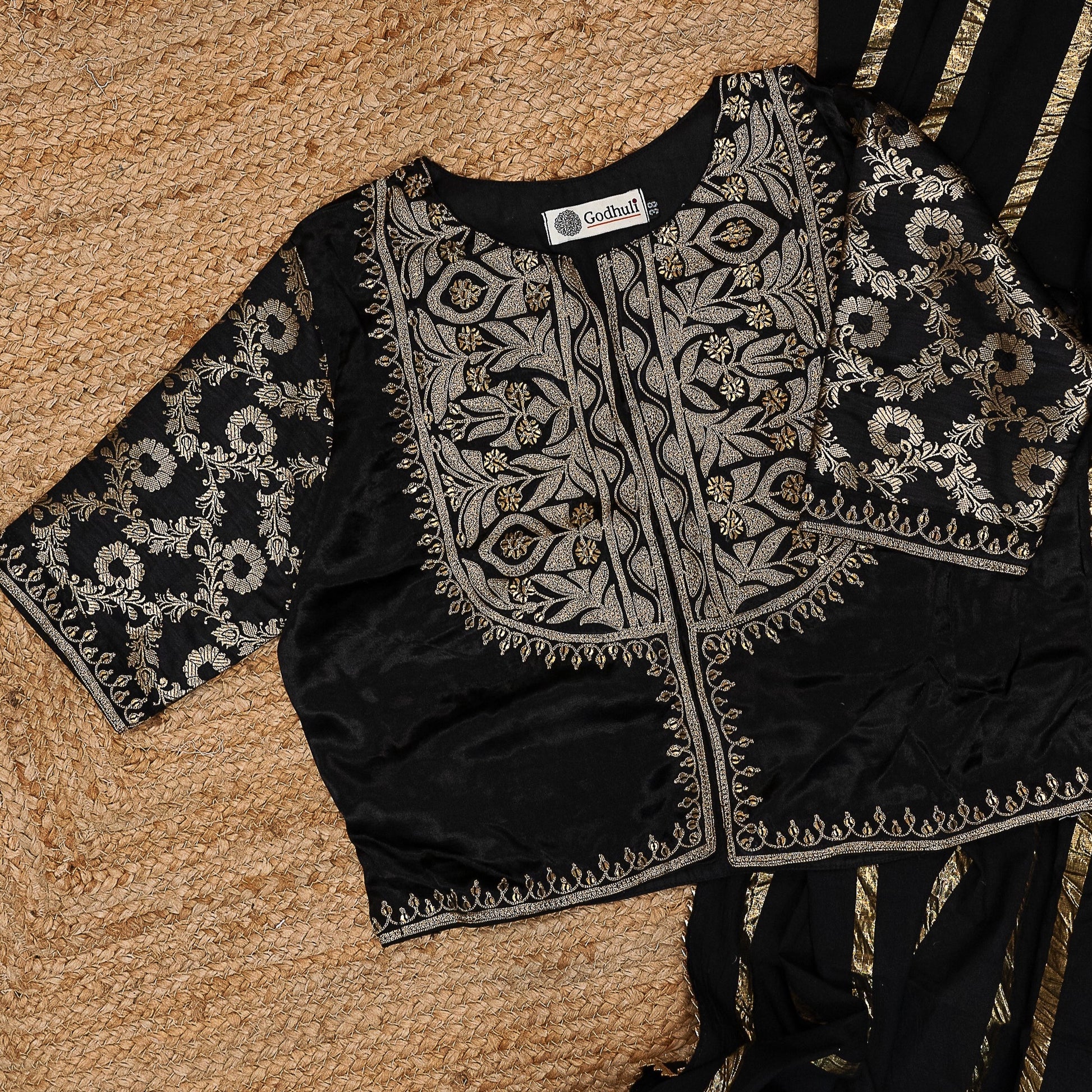 Black Gaji Silk Aari Work Blouse
