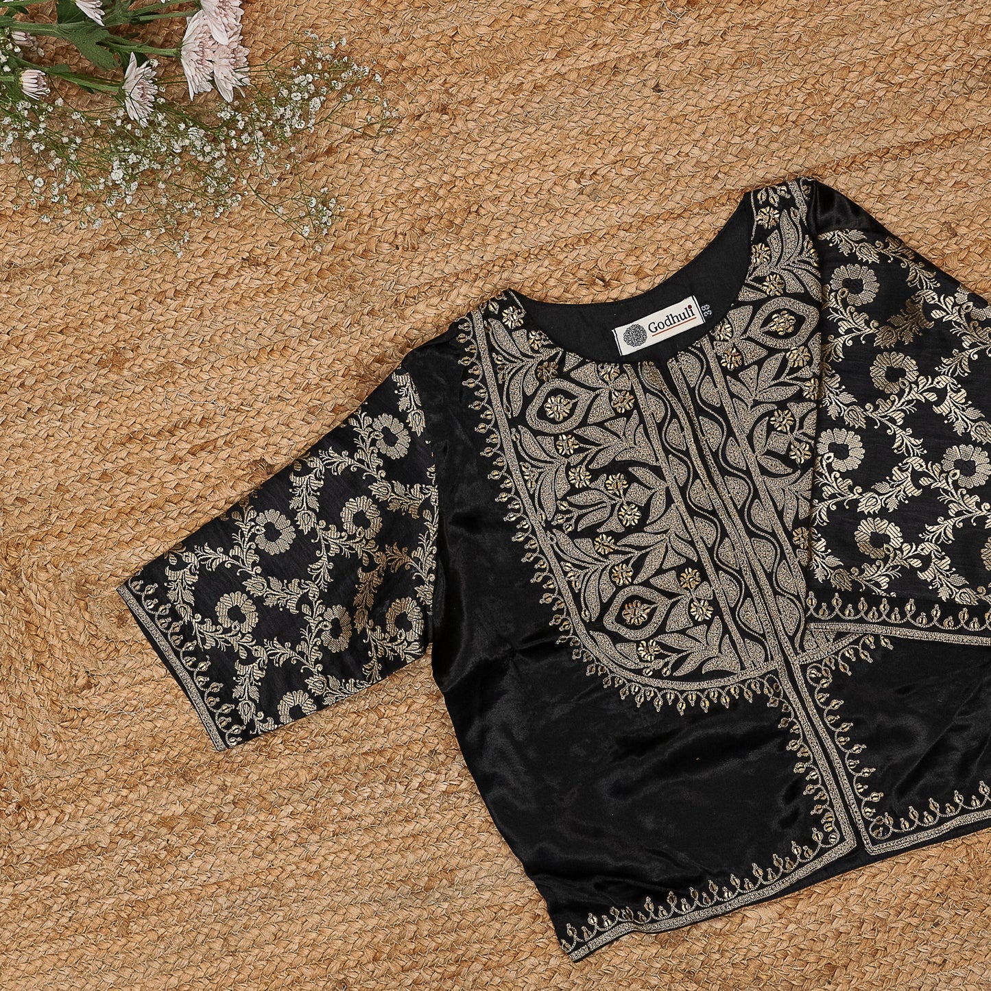 Black Gaji Silk Aari Work Blouse