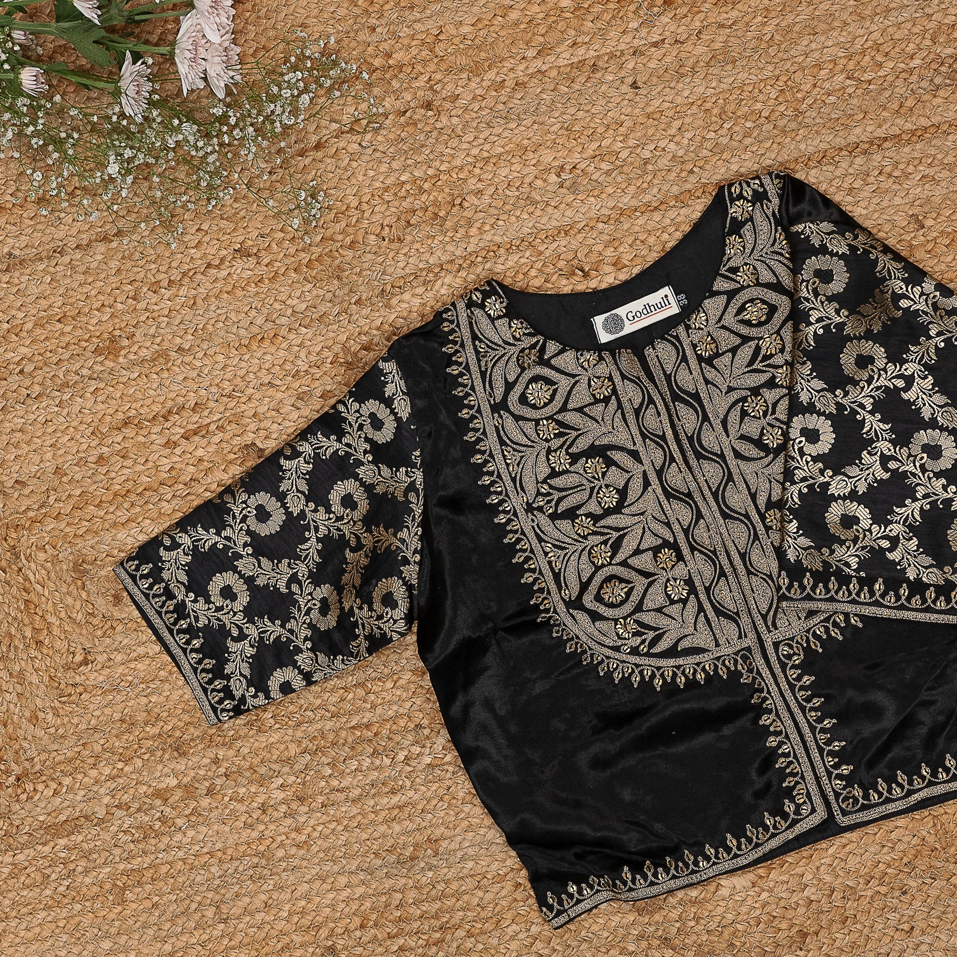 Black Gaji Silk Aari Work Blouse