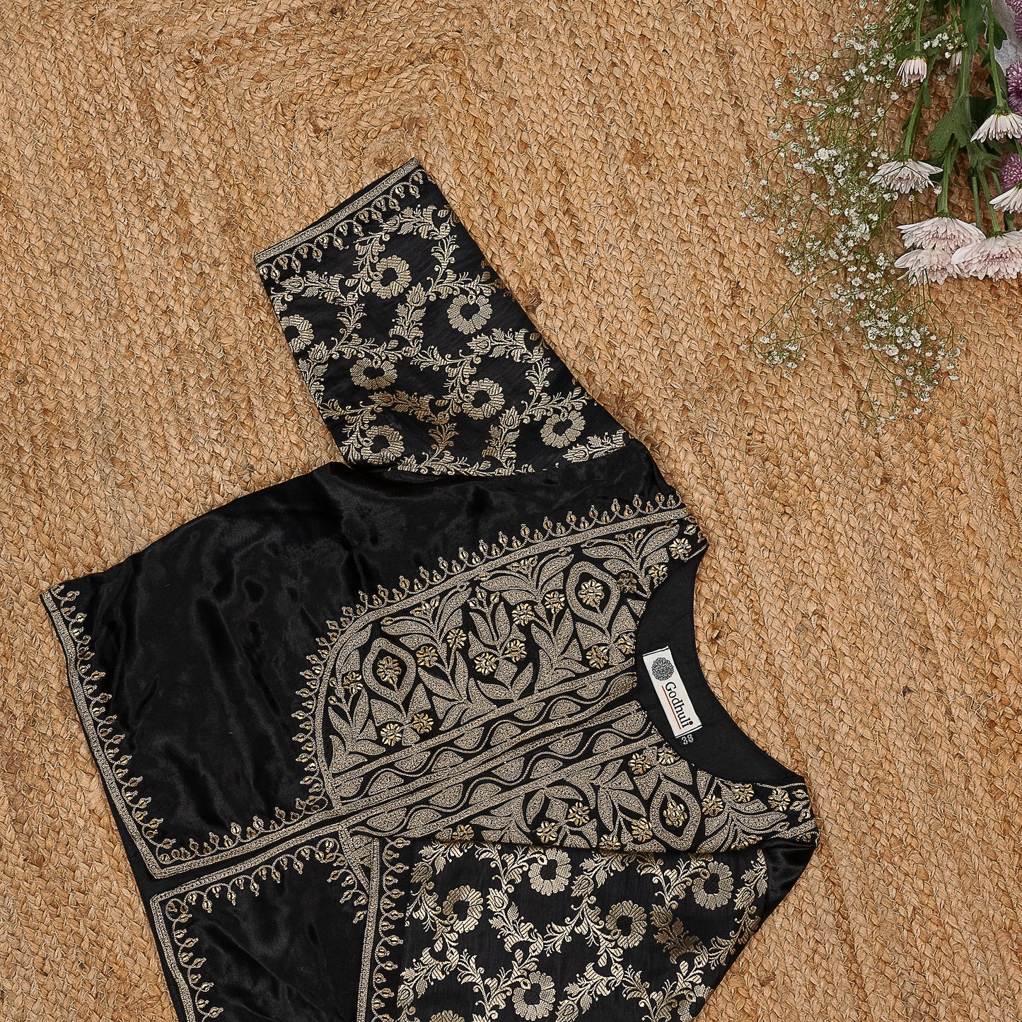 Black Gaji Silk Aari Work Blouse