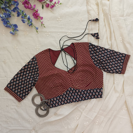 Black Maroon Ajrakh Choli Blouse