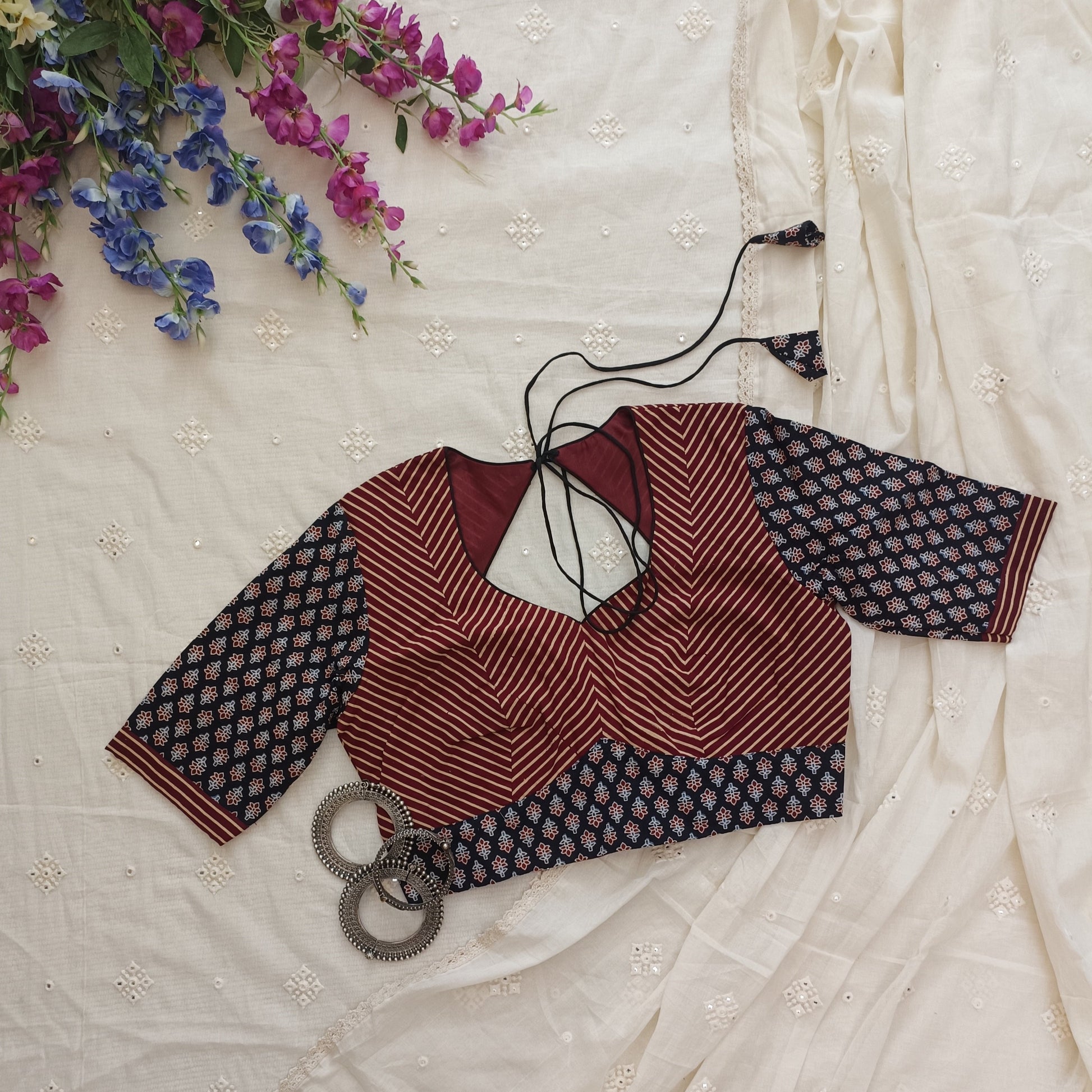 Black Maroon Ajrakh Choli Blouse