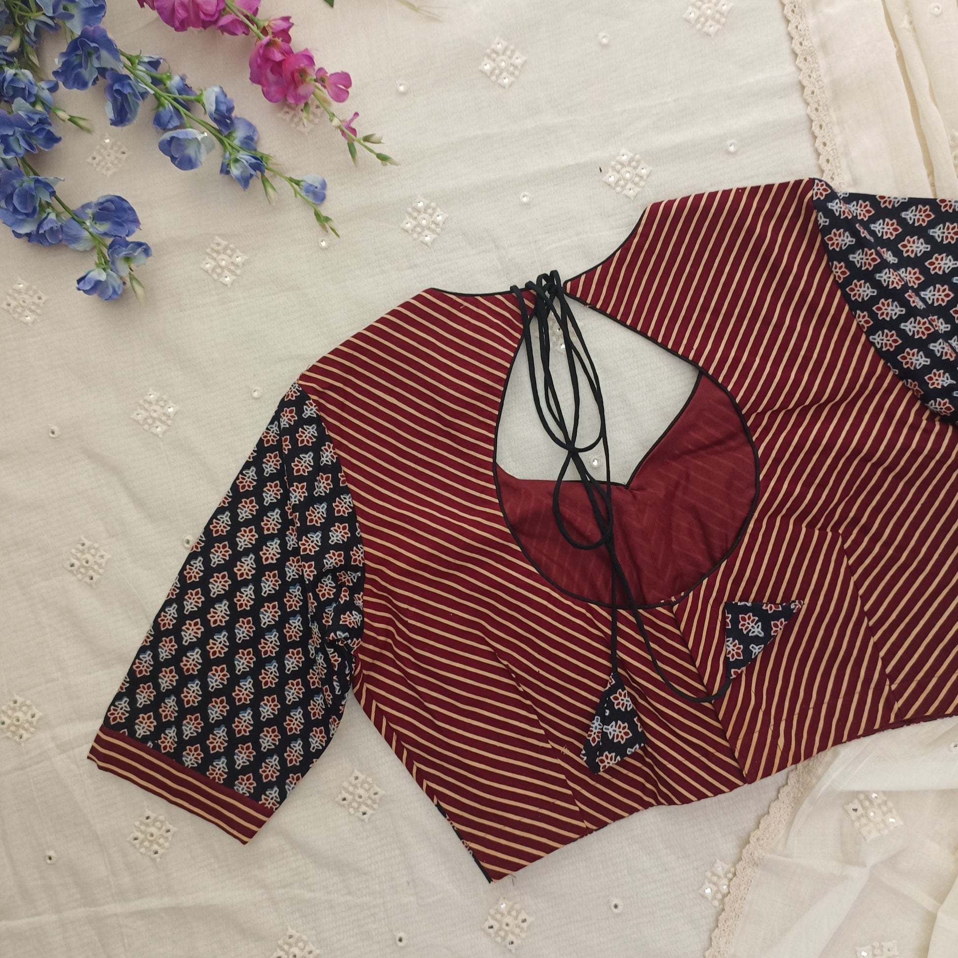Black Maroon Ajrakh Choli Blouse