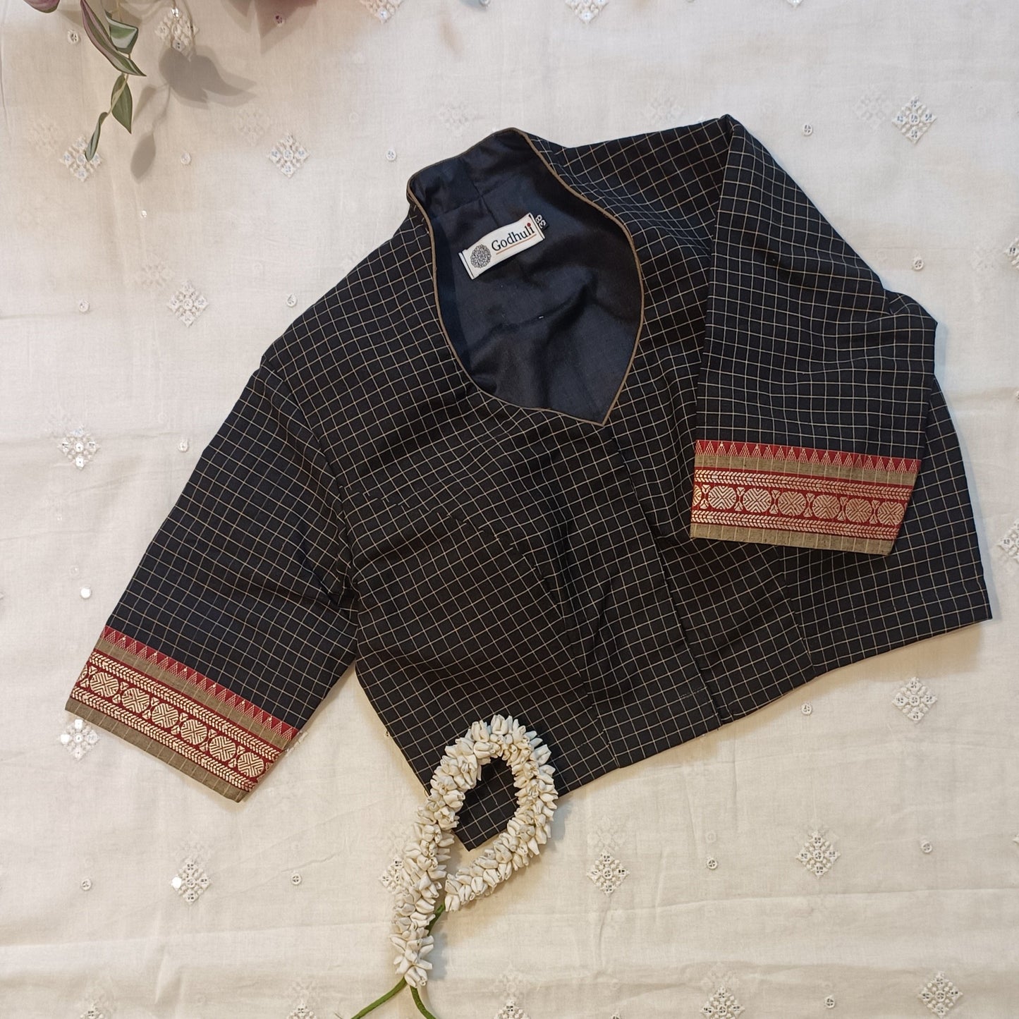 Black Olive Two Tone Checkered Blouse