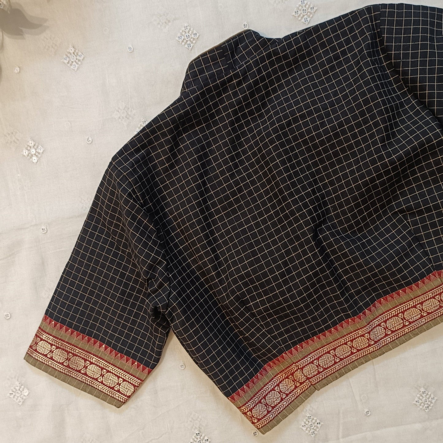Black Olive Two Tone Checkered Blouse