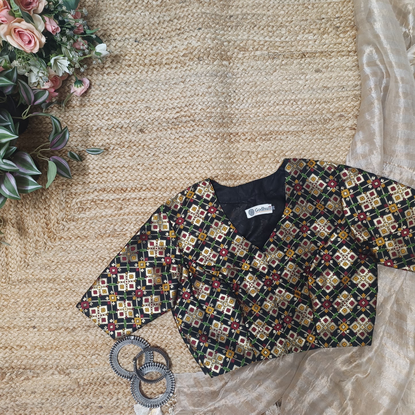 Black Patola Motif Banarasi Brocade Blouse