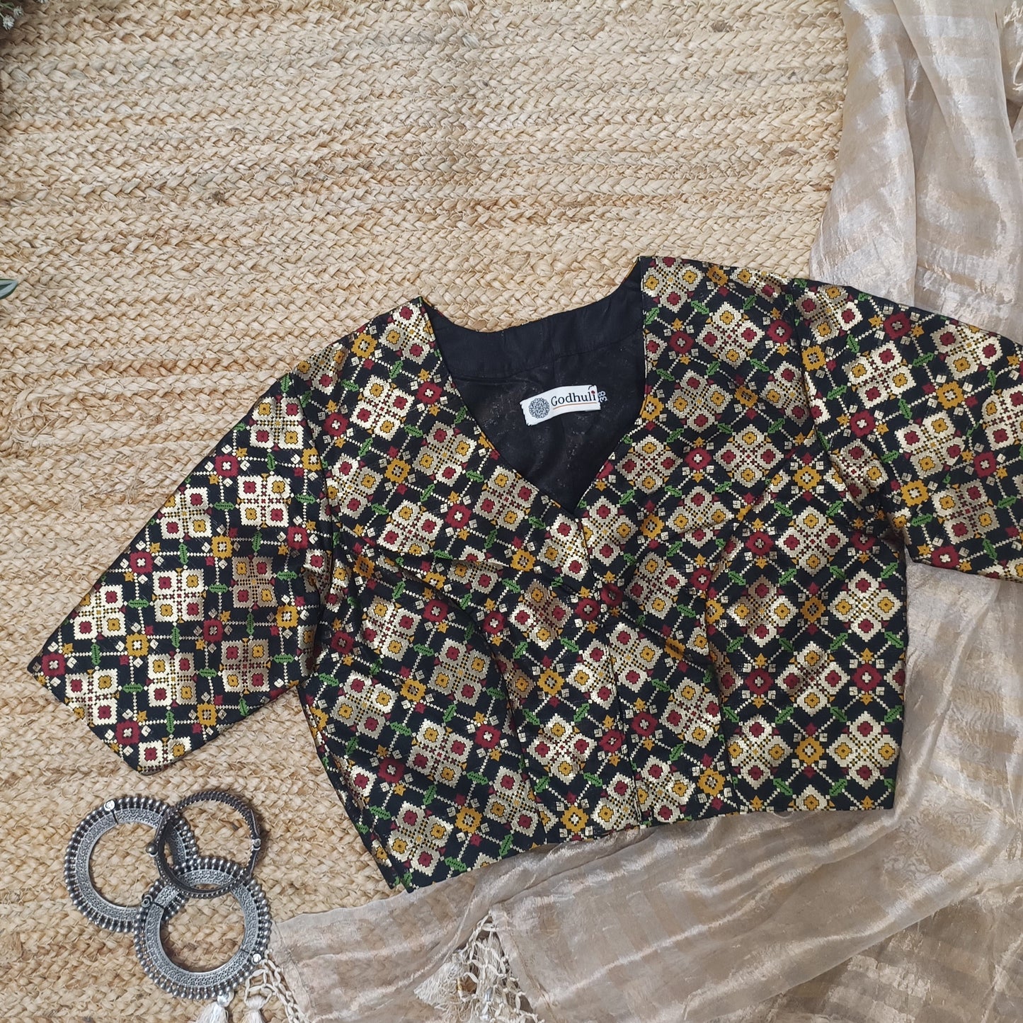 Black Patola Motif Banarasi Brocade Blouse