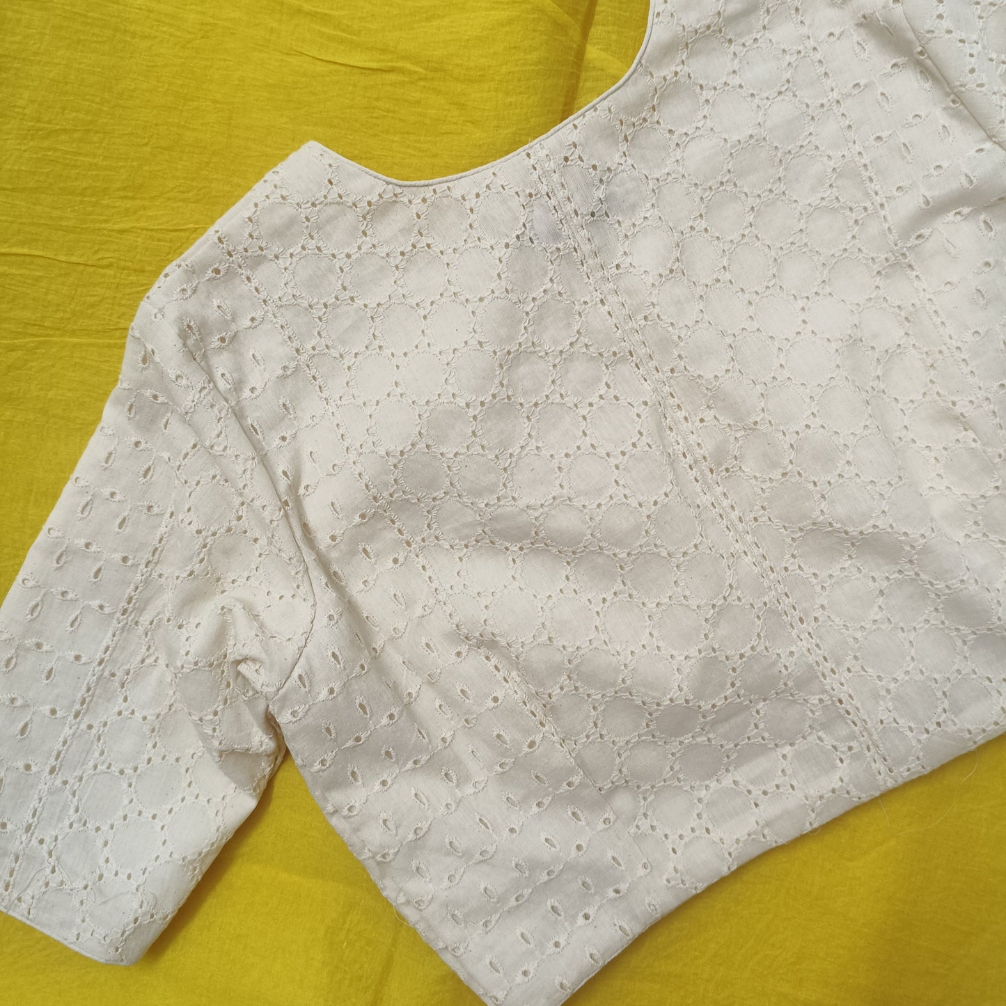 Cut-work Embroidered Blouse with Front Slit
