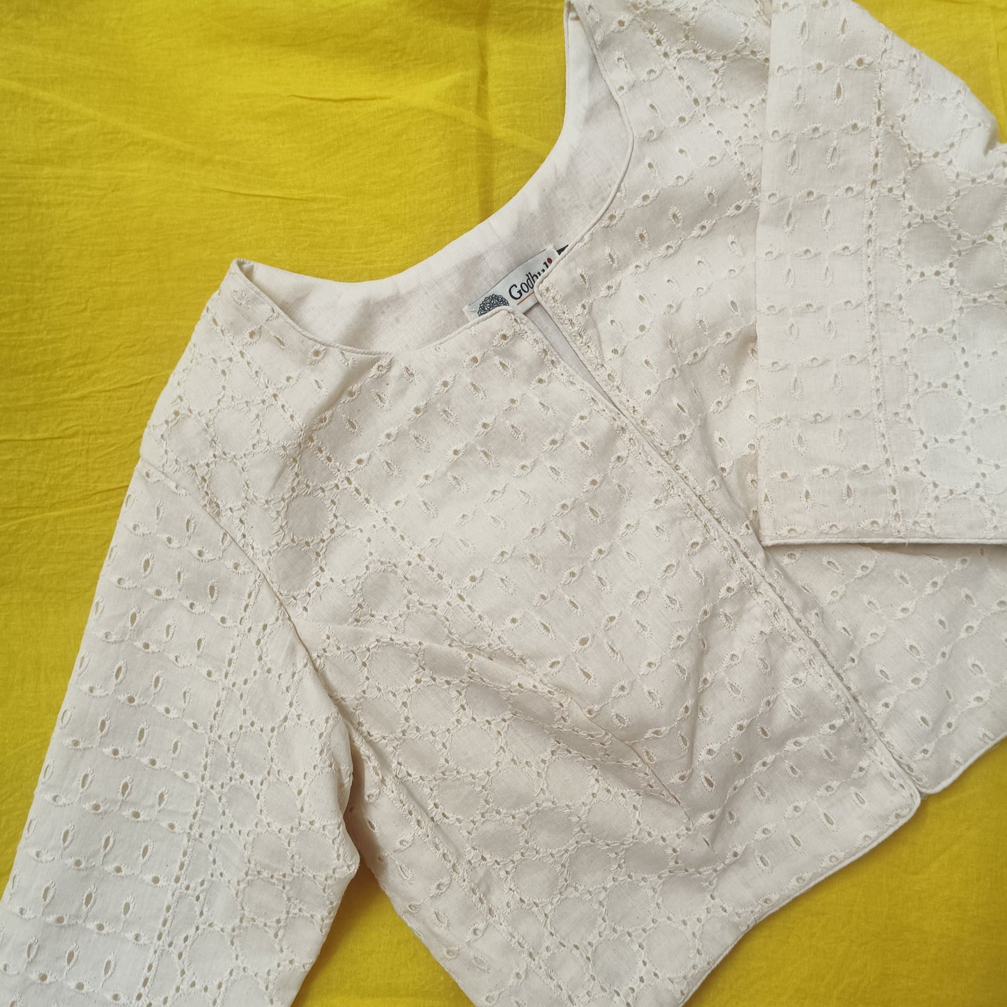 Cut-work Embroidered Blouse with Front Slit Combo