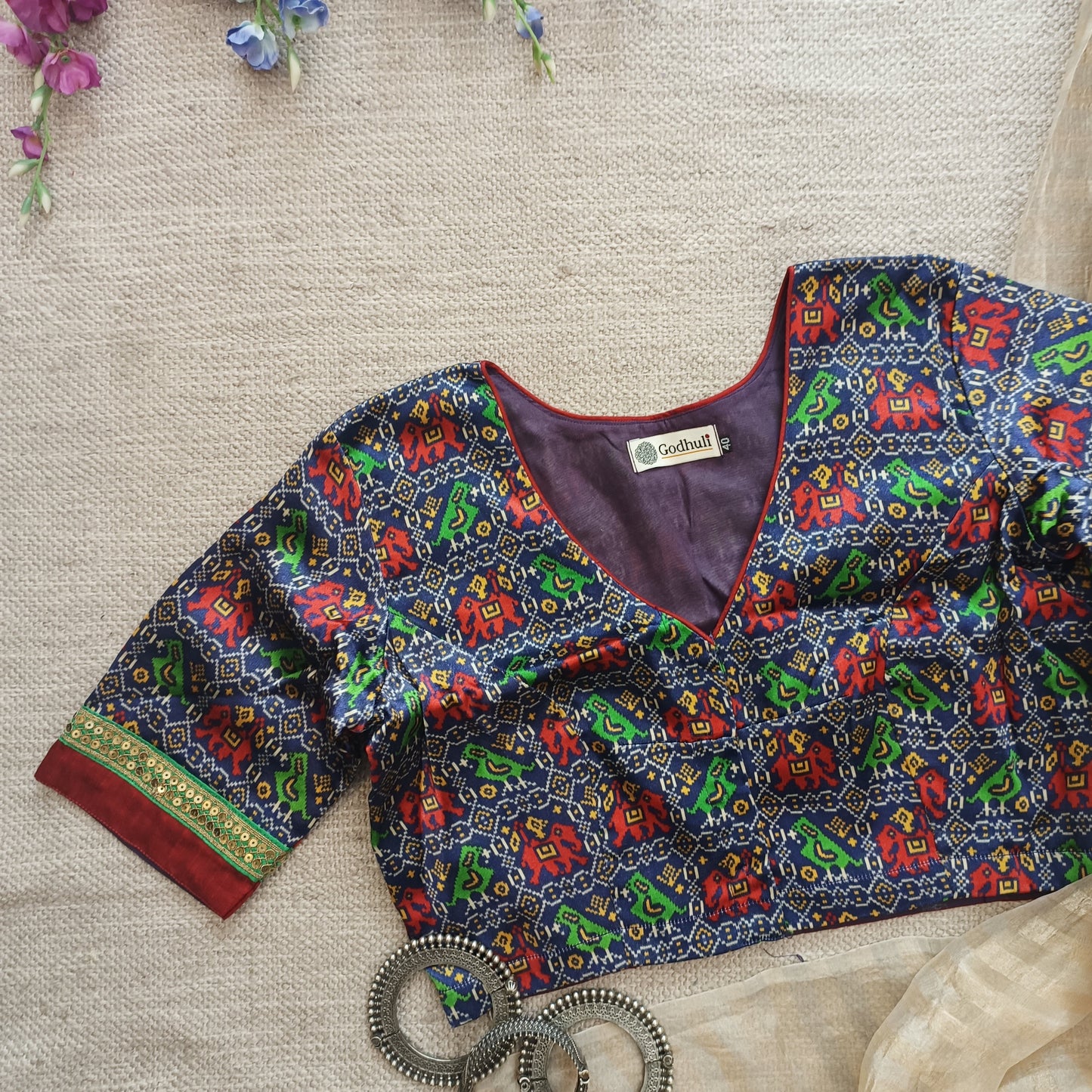 Dark Blue Gaji Silk Patola Blouse