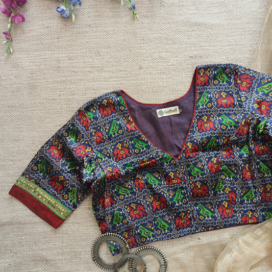 Dark Blue Gaji Silk Patola Blouse
