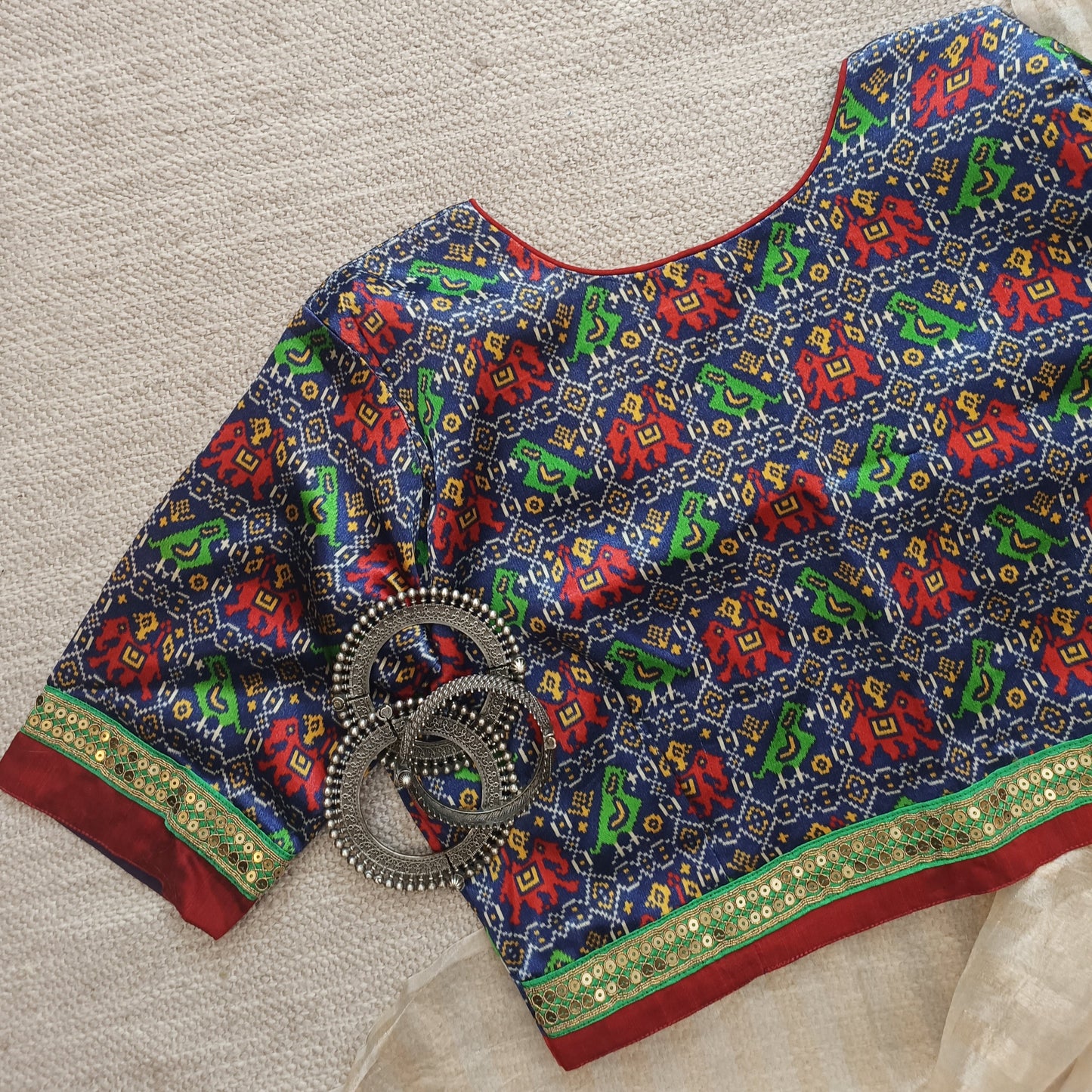 Dark Blue Gaji Silk Patola Blouse