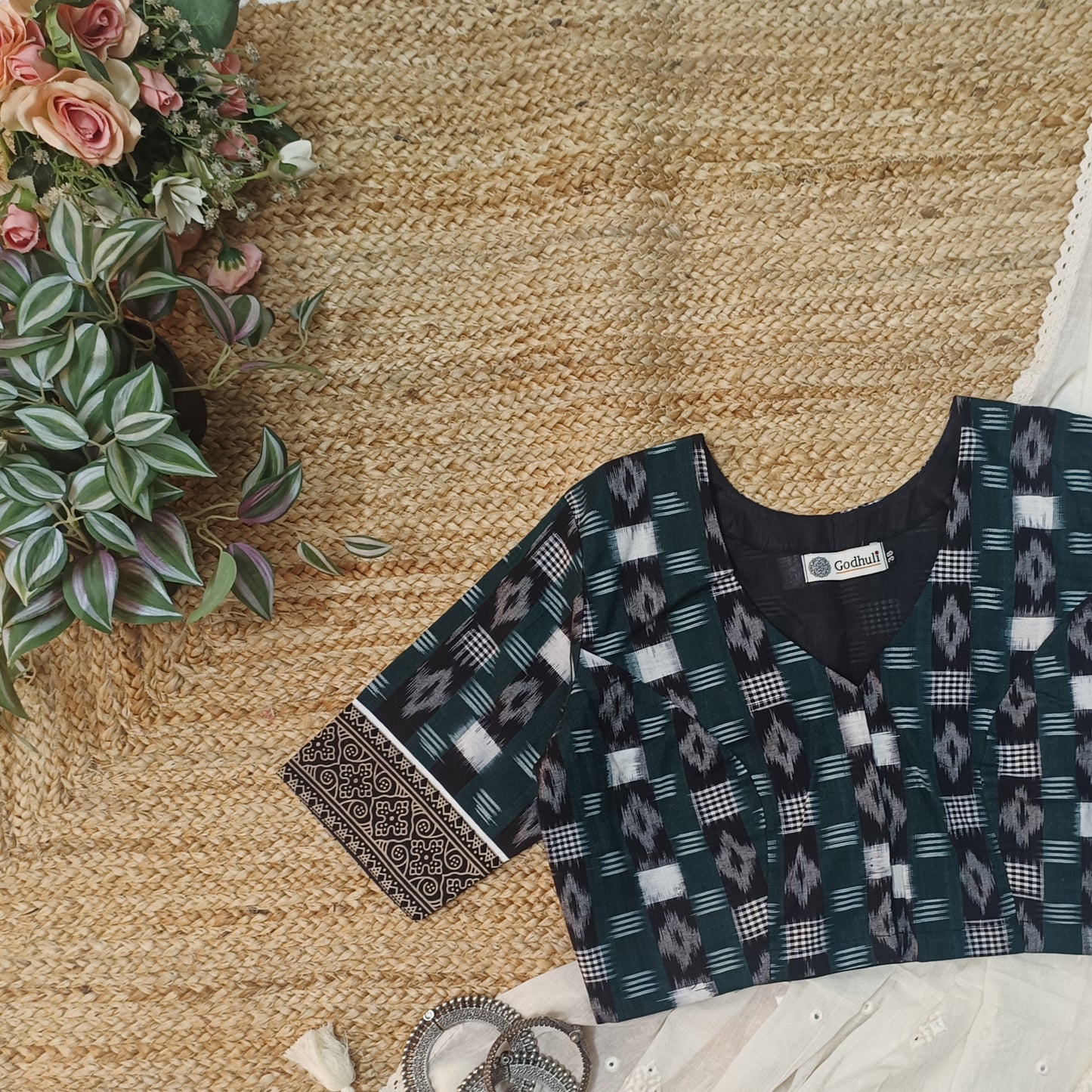 Dark Green Ikat Blouse