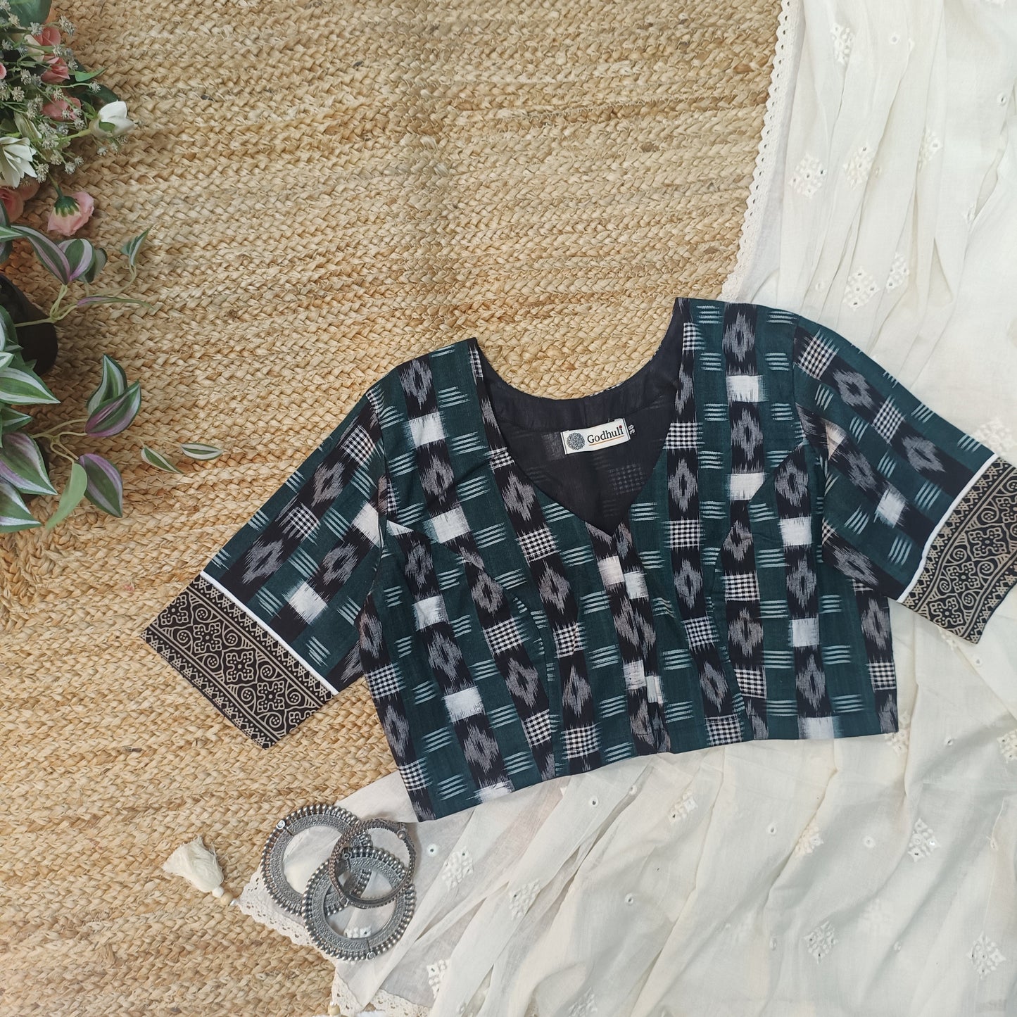 Dark Green Ikat Blouse