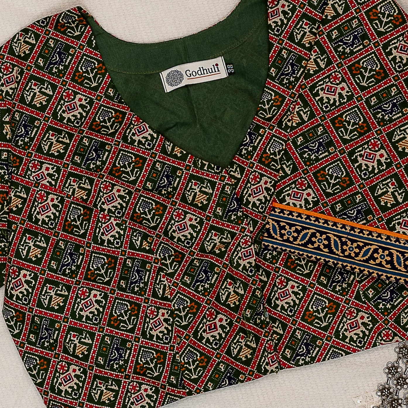 Green Cotton Patola Print Blouse