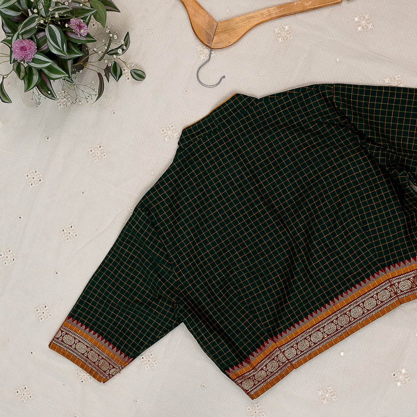 Green Two Tone Checkered Blouse