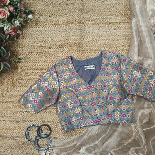 Grey Patola Motif Banarasi Brocade Blouse