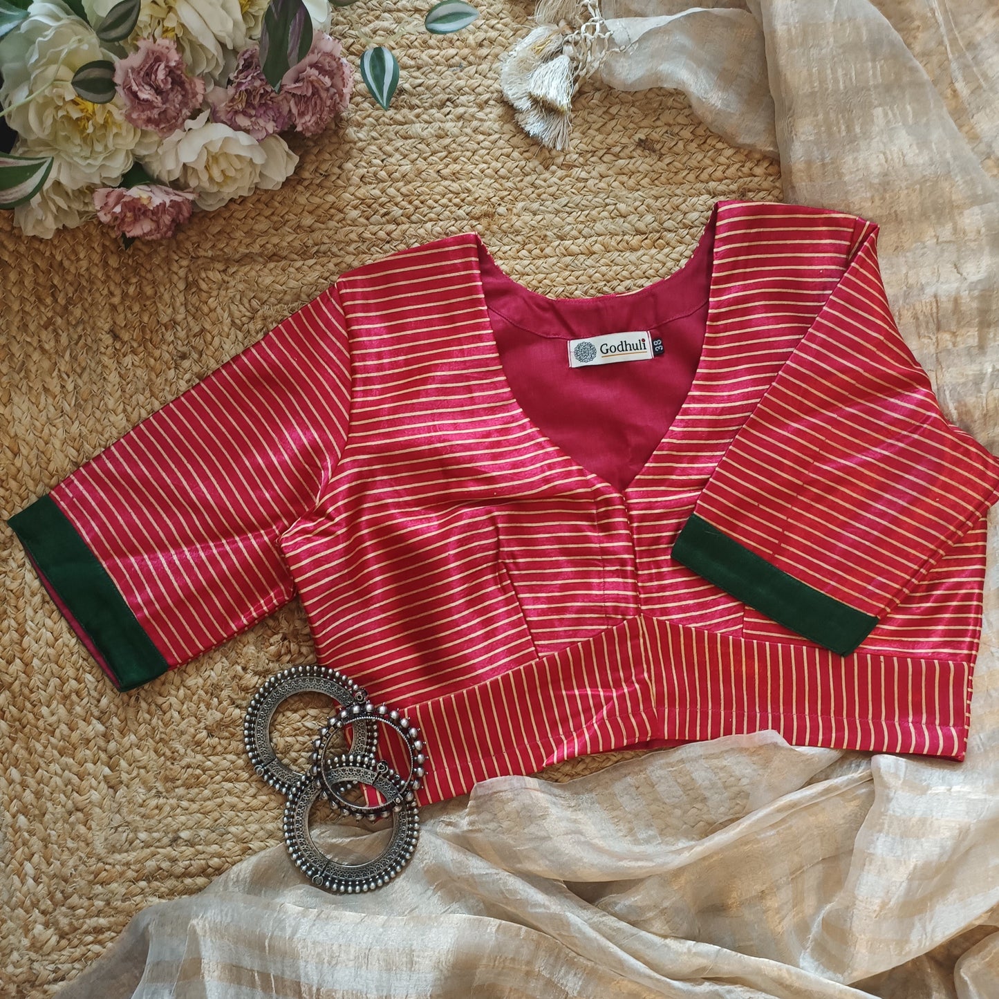 Hot Pink Gaji Silk Stripes Blouse