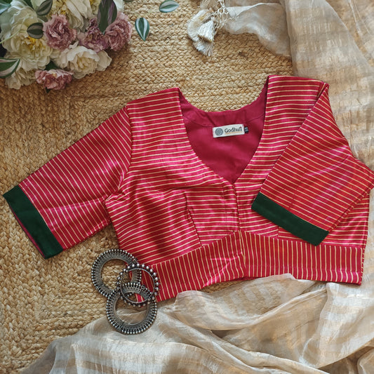 Hot Pink Gaji Silk Stripes Blouse